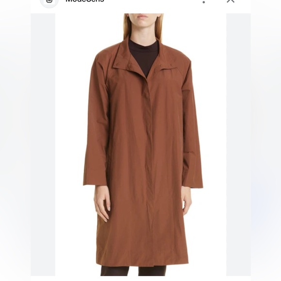 Eileen Fisher Jackets & Blazers - Eileen Fisher Tan Light Organic Cotton Nylon Stand Collar Coat Knee Length L